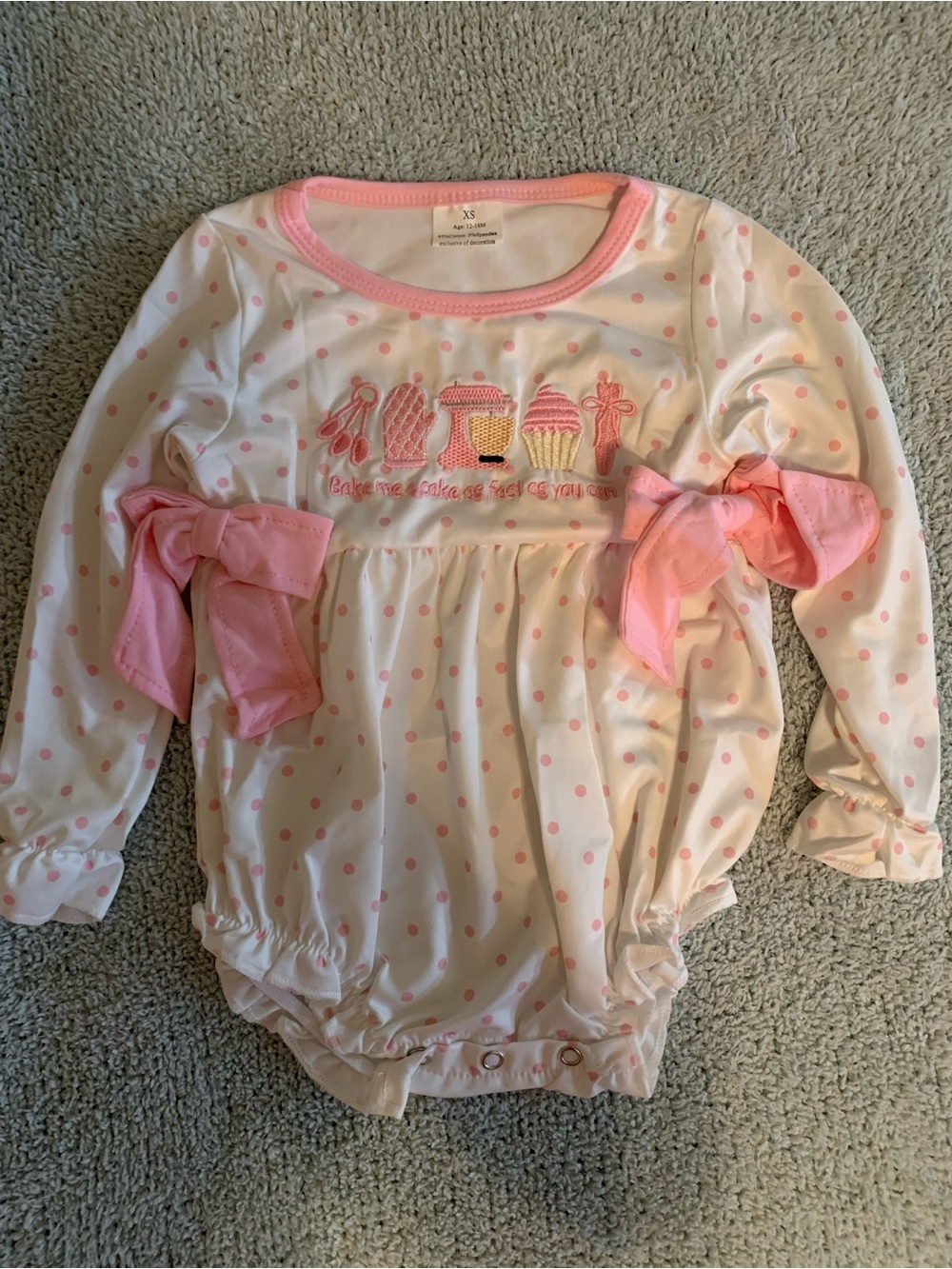 Pink Polka Dot Baby Romper with Bow Details